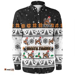 Wests Tigers Christmas Custom Long Sleeve Button Shirt - Special Ugly Christmas Long Sleeve Button Shirt
