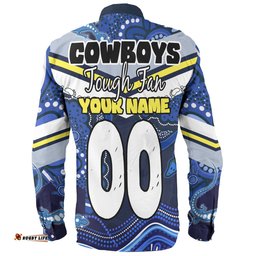 North Queensland Cowboys Custom Long Sleeve Button Shirt - Cowboys For Life With Aboriginal Style Long Sleeve Button Shirt