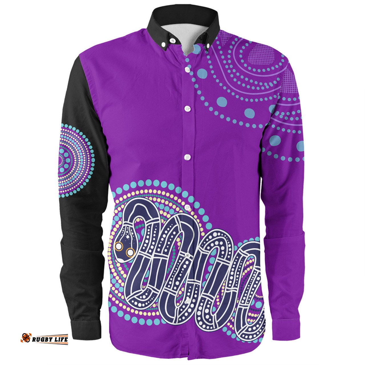 Australia Aboriginal Custom Long Sleeve Button Shirt - Purple Rainbow Serpent Dreaming Inspired Long Sleeve Button Shirt