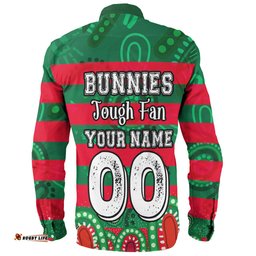 Souths Custom Long Sleeve Button Shirt - Bunnies For Life With Aboriginal Style Long Sleeve Button Shirt