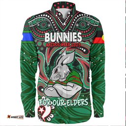 South Sydney Rabbitohs Long Sleeve Button Shirt - Aboriginal For Our Elder NAIDOC Week 2023