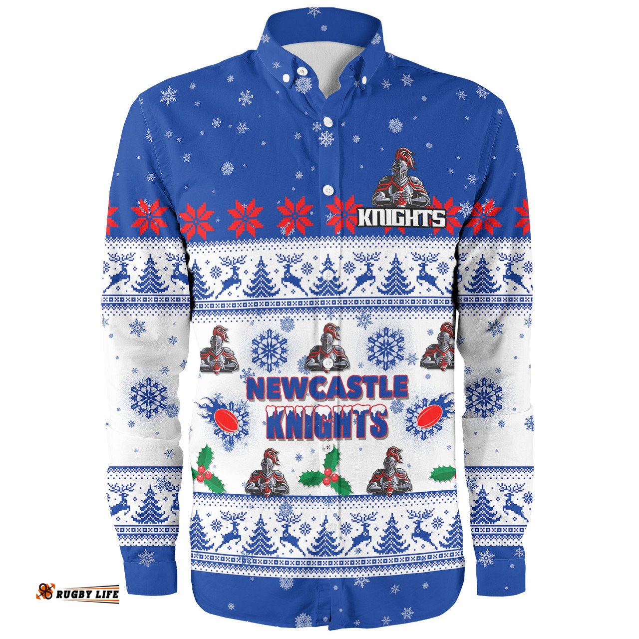 Newcastle Knights Christmas Custom Long Sleeve Button Shirt - Special Ugly Christmas Long Sleeve Button Shirt