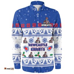 Newcastle Knights Christmas Custom Long Sleeve Button Shirt - Special Ugly Christmas Long Sleeve Button Shirt