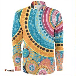 Australia Aboriginal Long Sleeve Button Shirts - Colorful Pattern And Dots Art Long Sleeve Button Shirts