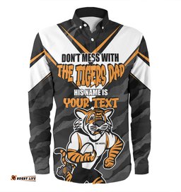Wests Tigers Father's Day Long Sleeve Button Shirt - Screaming Dad and Crazy Fan