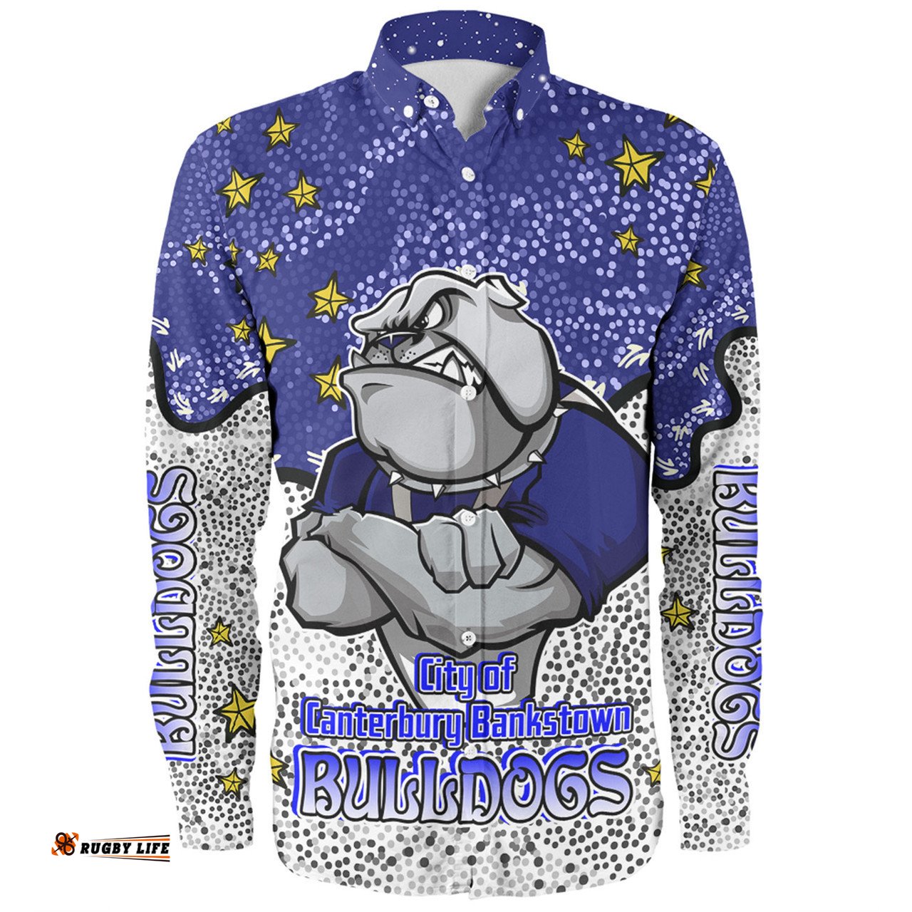 Canterbury-Bankstown Bulldogs Custom Long Sleeve Button Shirt - Team With Dot And Star Patterns For Tough Fan Long Sleeve Button Shirt