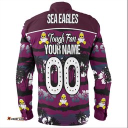 Manly Warringah Sea Eagles Long Sleeve Button Shirt - Eat Sleep Repeat With Tropical Patterns