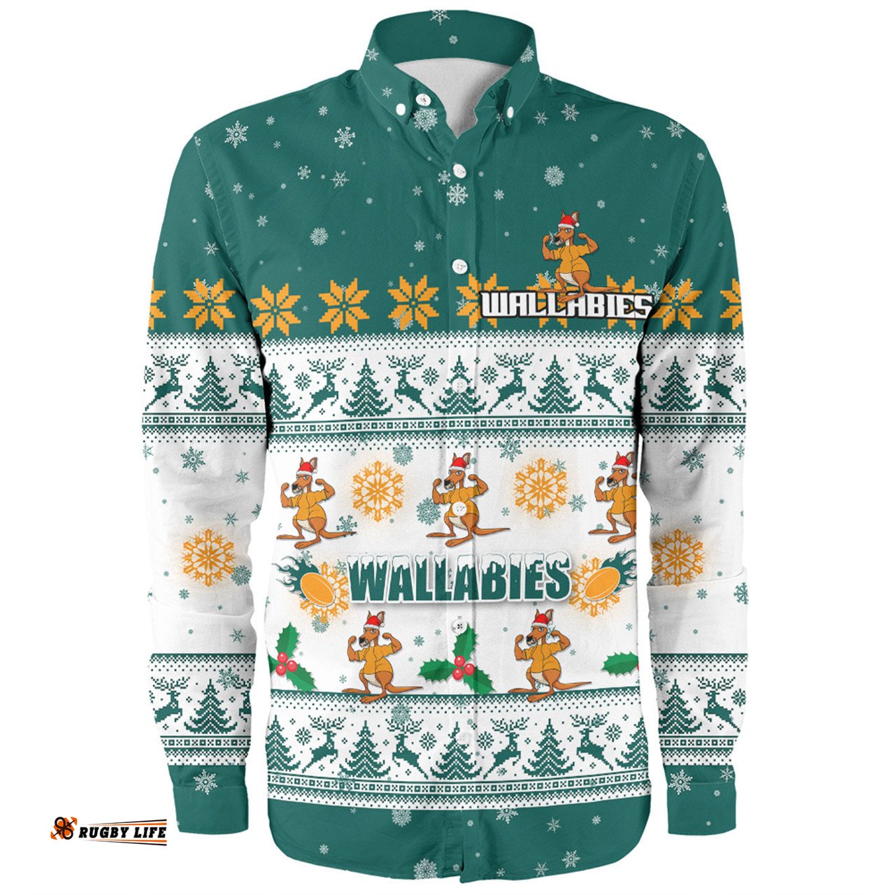 Australia Wallabies Christmas Custom Long Sleeve Button Shirt - Special Ugly Christmas Long Sleeve Button Shirt