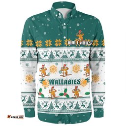 Australia Wallabies Christmas Custom Long Sleeve Button Shirt - Special Ugly Christmas Long Sleeve Button Shirt