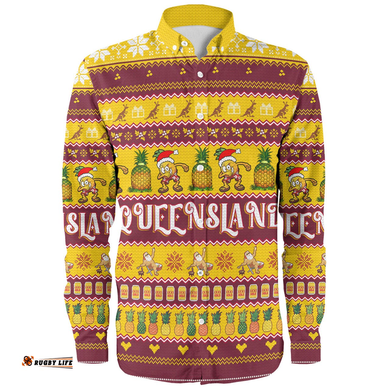 Queensland Big Things Christmas Custom Long Sleeve Button Shirt - The Big Pineapple Long Sleeve Button Shirt