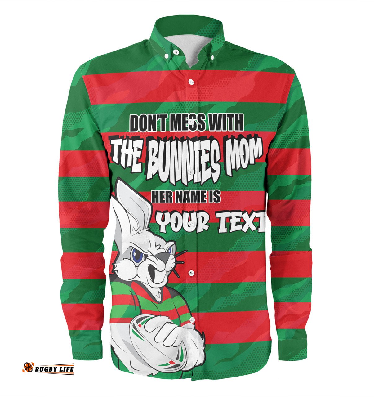 South Sydney Rabbitohs Mother's Day Long Sleeve Button Shirt - Screaming Mom and Crazy Fan