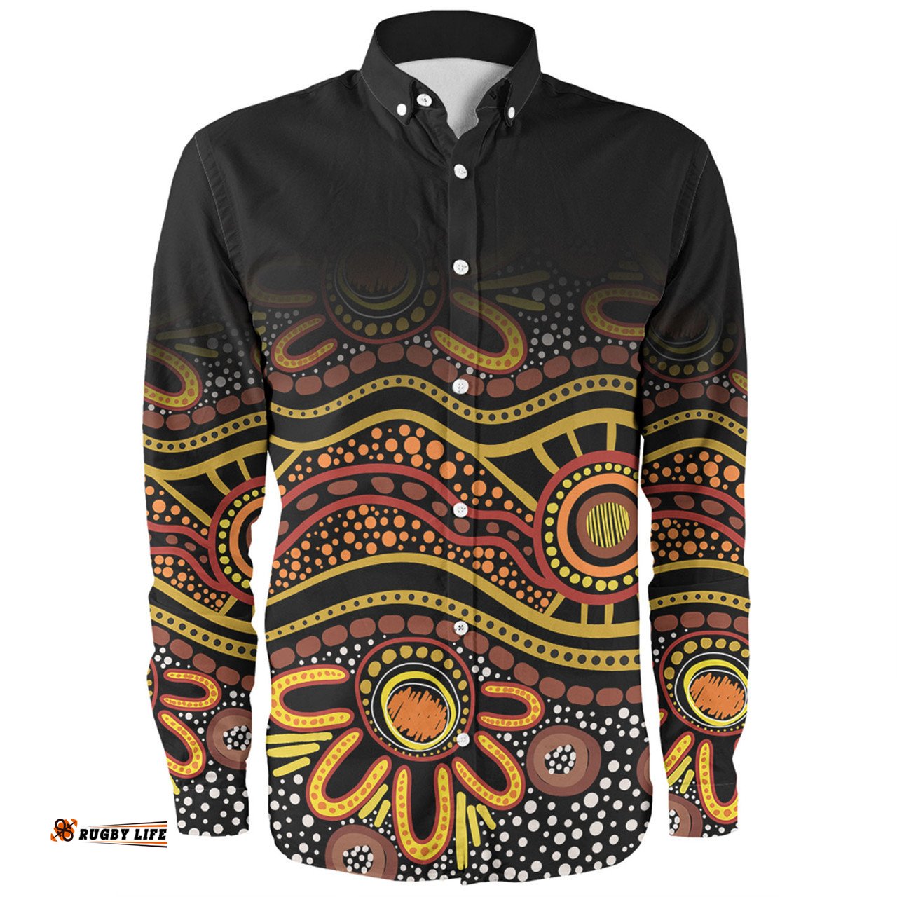 Australia Aboriginal Custom Long Sleeve Button Shirt - Dot In Aboriginal Style Long Sleeve Button Shirt