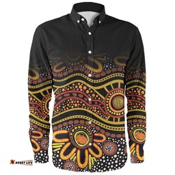 Australia Aboriginal Custom Long Sleeve Button Shirt - Dot In Aboriginal Style Long Sleeve Button Shirt