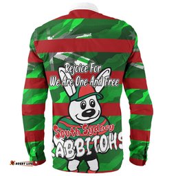 South Sydney Rabbitohs Long Sleeve Button Shirt - Happy Australia Day We Are One And Free V2