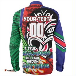 New Zealand Warriors Grand Final Long Sleeve Button Shirt - A True Champion Will Fight Through Anything With Polynesian Patterns