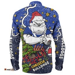 Canterbury-Bankstown Bulldogs Christmas Custom Long Sleeve Button Shirt - Let's Get Lit Chrisse Pressie Long Sleeve Button Shirt