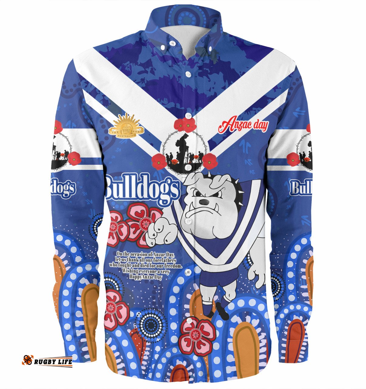 Canterbury-Bankstown Bulldogs Anzac Day Custom Long Sleeve Button Shirt - Bulldogs Anzac Quotes Shirt