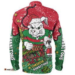 South Sydney Rabbitohs Custom Long Sleeve Button Shirt - Let's Get Lit Chrisse Pressie Long Sleeve Button Shirt