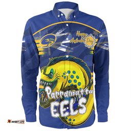 Parramatta Eels Long Sleeve Button Shirt - Happy Australia Day We Are One And Free