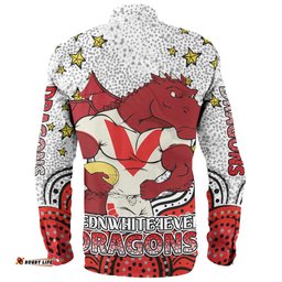 St. George Illawarra Dragons Custom Long Sleeve Button Shirt - Custom With Aboriginal Inspired Style Of Dot Painting Patterns Long Sleeve Button Shirt