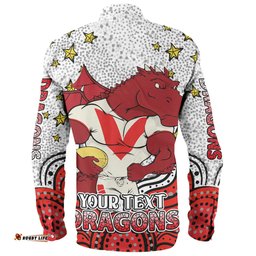 St. George Illawarra Dragons Custom Long Sleeve Button Shirt - Custom With Aboriginal Inspired Style Of Dot Painting Patterns Long Sleeve Button Shirt