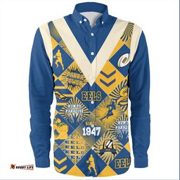 Parramatta Eels Sport Long Sleeve Button Shirt - Argyle Patterns Style Tough Fan Rugby For Life