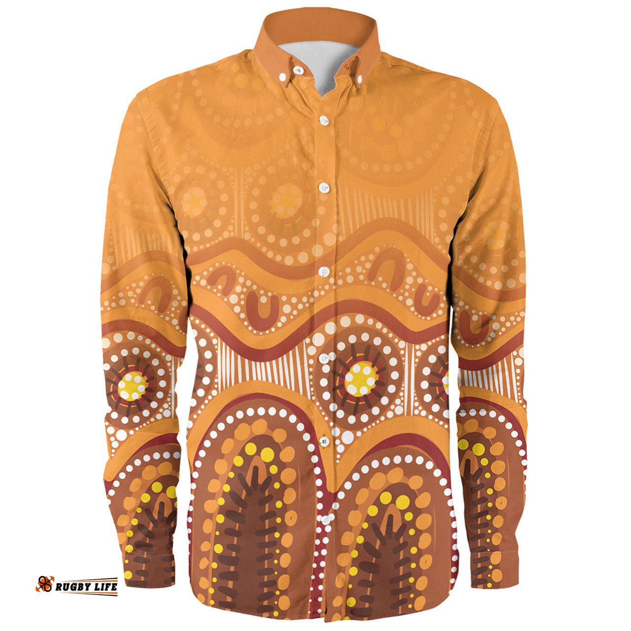 Australia Aboriginal Custom Long Sleeve Button Shirt - Brown Aboriginal Dot Long Sleeve Button Shirt
