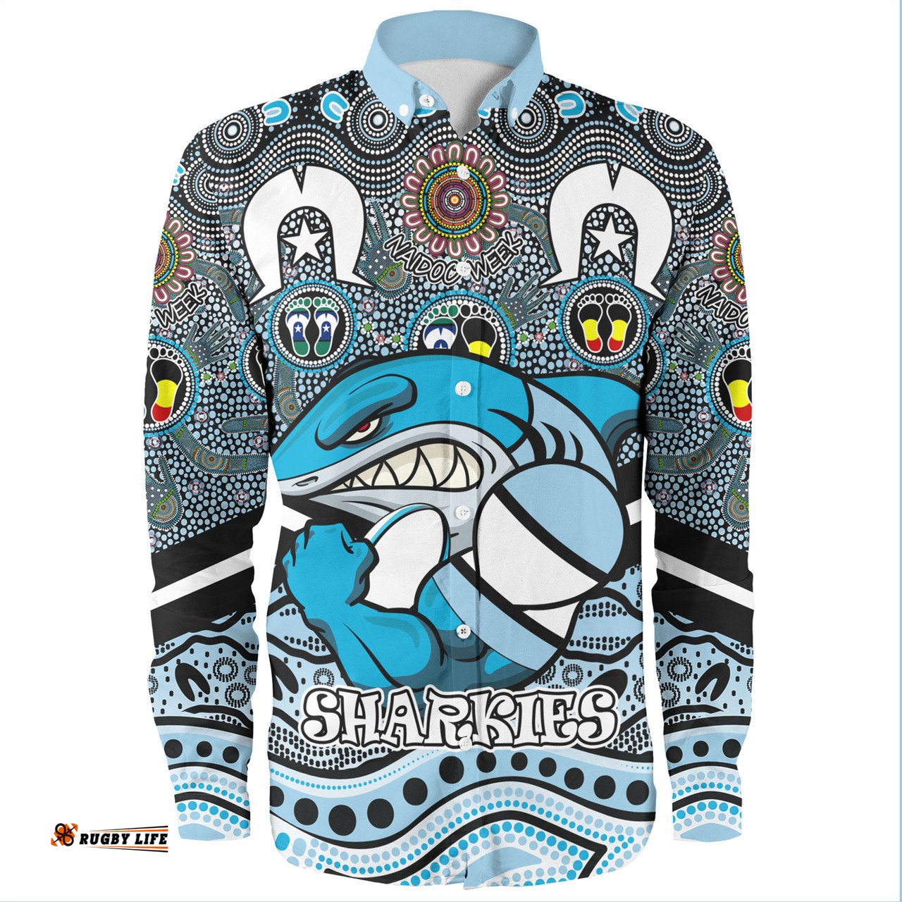 Cronulla-Sutherland Sharks Naidoc Week Long Sleeve Button Shirt - NAIDOC Week 2023 Indigenous For Our Elders
