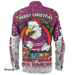 Manly Warringah Sea Eagles Christmas Custom Long Sleeve Button Shirt - Merry Christmas Our Beloved Team With Aboriginal Dot Art Pattern Long Sleeve Button Shirt