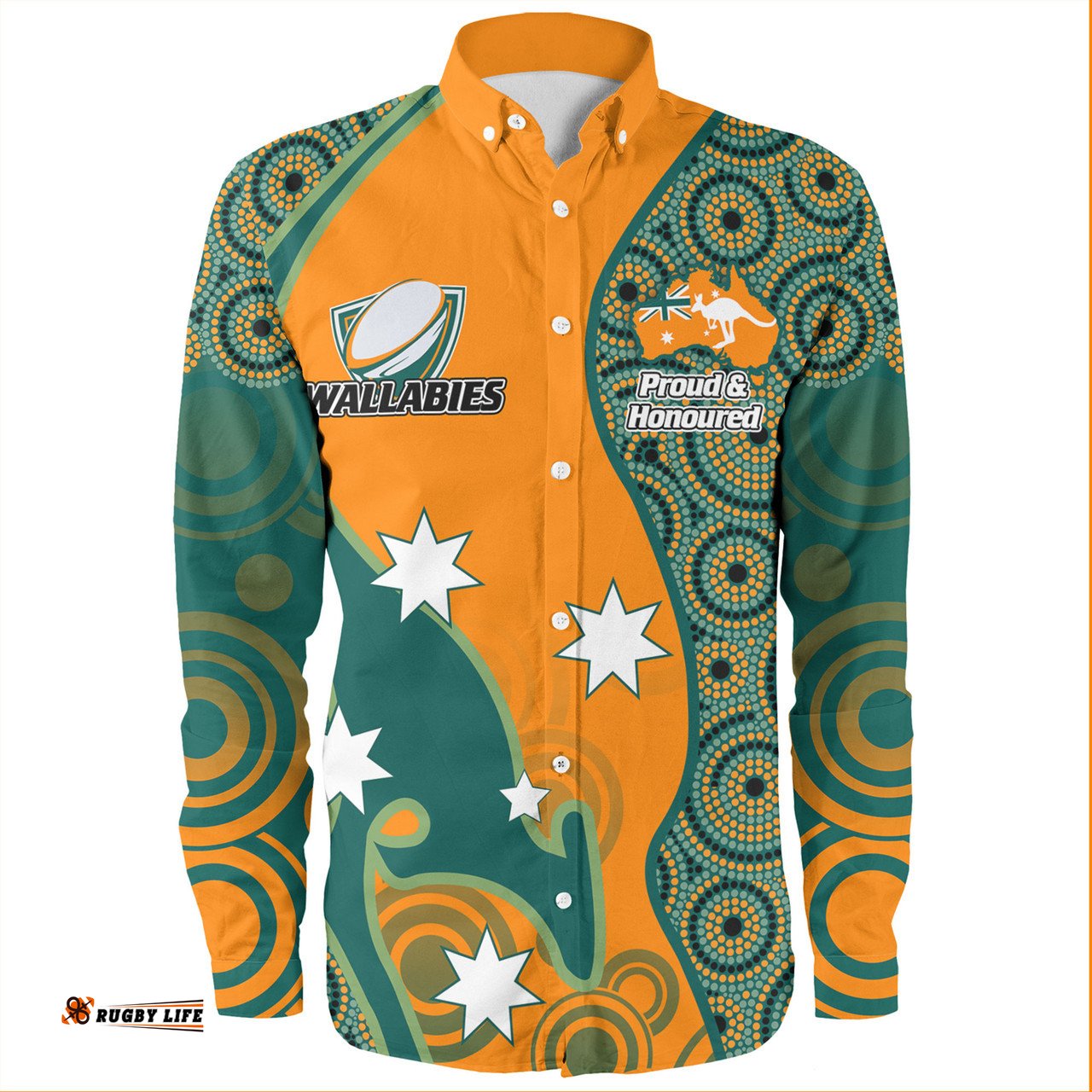 Australia Wallabies Custom Long Sleeve Button Shirts - Custom Proud And Honoured Indigenous Aboriginal Inspired Gold Jersey Long Sleeve Button Shirts