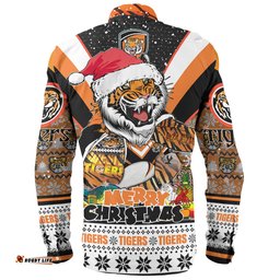 Wests Tigers Christmas Custom Long Sleeve Button Shirt - Tigers Santa Aussie Big Things Long Sleeve Button Shirt