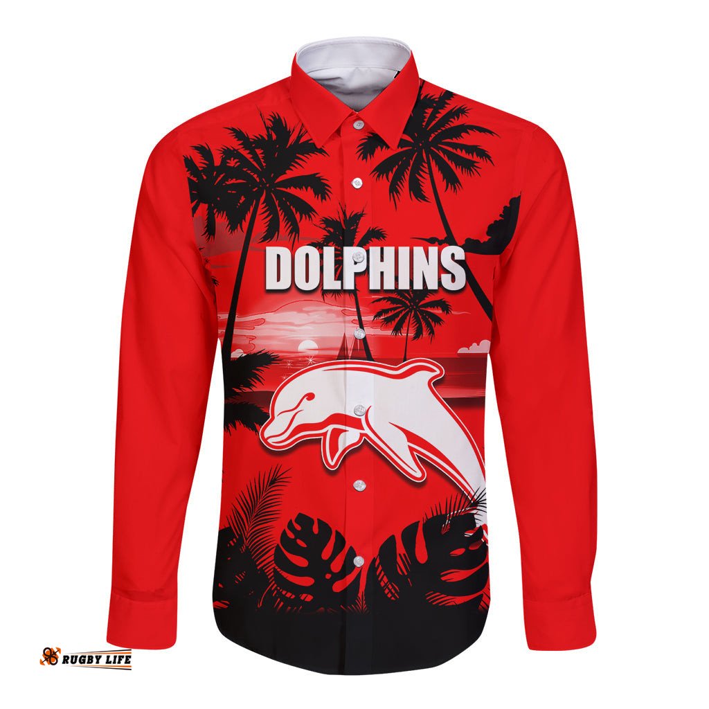 NRL Dolphins Long Sleeve Button Shirt Summer Vibe Style
