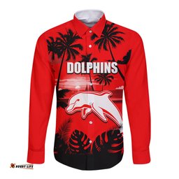 NRL Dolphins Long Sleeve Button Shirt Summer Vibe Style