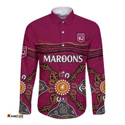 QLD Maroons Rugby Long Sleeve Button Shirt Queensland Aboriginal Origin