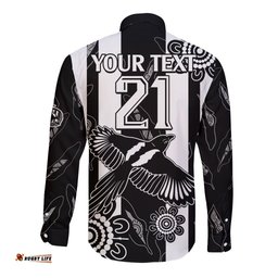 Custom Text And Number Collingwood Football Long Sleeve Button Shirt Proud To Be Magpies Aboriginal Version