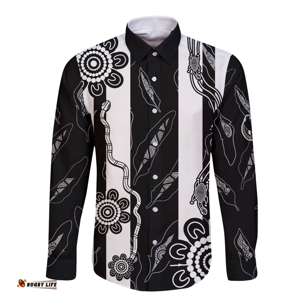 Custom Text And Number Collingwood Football Long Sleeve Button Shirt Proud To Be Magpies Aboriginal Version