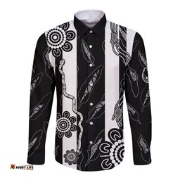 Custom Text And Number Collingwood Football Long Sleeve Button Shirt Proud To Be Magpies Aboriginal Version