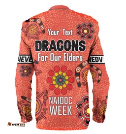 St. George Illawarra Dragons Naidoc Week Long Sleeve Button Shirt - NAIDOC WEEK 2023 Indigenous Inspired For Our Elders Theme