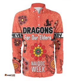 St. George Illawarra Dragons Naidoc Week Long Sleeve Button Shirt - NAIDOC WEEK 2023 Indigenous Inspired For Our Elders Theme
