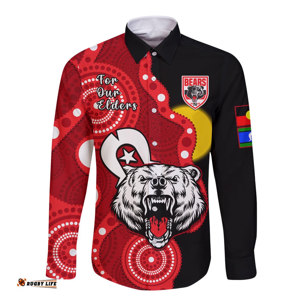 Custom Text And Number North Sydney Rugby NAIDOC Long Sleeve Button Shirt Bears Indigenous For Our Elders