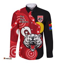 Custom Text And Number North Sydney Rugby NAIDOC Long Sleeve Button Shirt Bears Indigenous For Our Elders