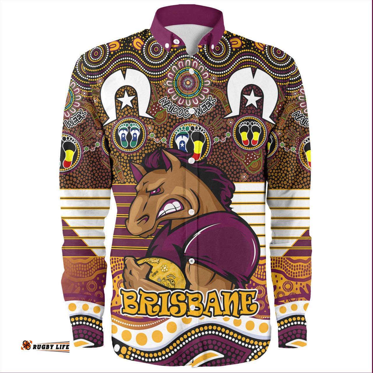 Brisbane Broncos Naidoc Week Long Sleeve Button Shirt - NAIDOC Week 2023 Indigenous For Our Elders