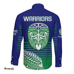 Warriors New Zealand Rugby Long Sleeve Button Shirt Maori Face Ta Moko Simple Style