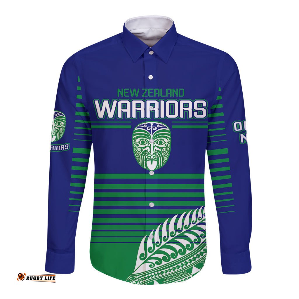 Warriors New Zealand Rugby Long Sleeve Button Shirt Maori Face Ta Moko Simple Style