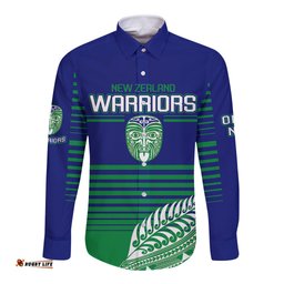 Warriors New Zealand Rugby Long Sleeve Button Shirt Maori Face Ta Moko Simple Style