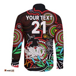 Custom Dragons Rugby Aboriginal Art Long Sleeve Button Shirt NAIDOC Indigenous Tribal