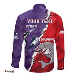 Personalised Storm Mix Dolphins Rugby Long Sleeve Button Shirt Sporty Version