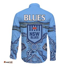 NSW Blues Rugby Long Sleeve Button Shirt New South Wales Aboriginal Origin