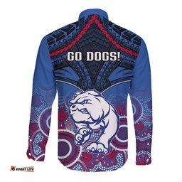 Bulldogs Football Long Sleeve Button Shirt Doggies Aboriginal Mix Polynesian Pattern