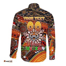 Merry Christmas Wests Tigers Long Sleeve Button Shirt Aboriginal Santa Rugby Mascot - The Tigers